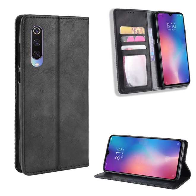 Xiaomi Mi 9 Handyhülle - Vintage Leder Bookcover Series - schwarz