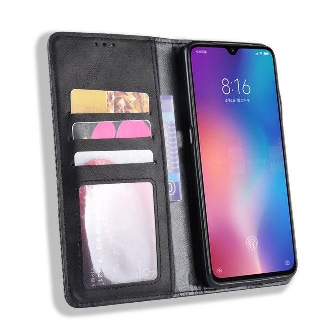 Xiaomi Mi 9 Handyhülle - Vintage Leder Bookcover Series - schwarz