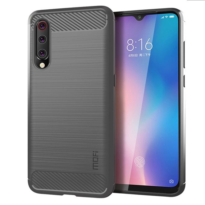 Mofi - Xiaomi Mi 9 Hülle - TPU Softcase - Carbon Fiber Series - grau