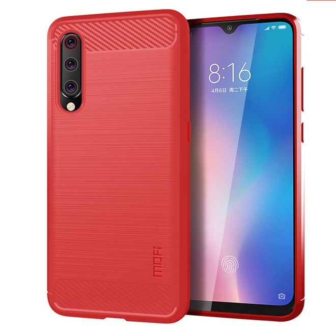 Mofi - Xiaomi Mi 9 Hülle - TPU Softcase - Carbon Fiber Series - rot