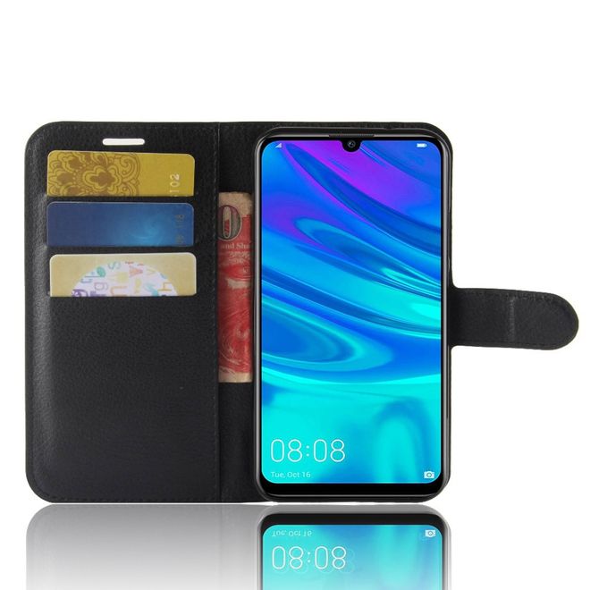 Huawei Y7 (2019) Handy Hülle - Litchi Leder Bookcover Series - schwarz