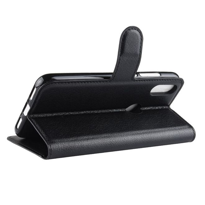 Huawei Y7 (2019) Handy Hülle - Litchi Leder Bookcover Series - schwarz