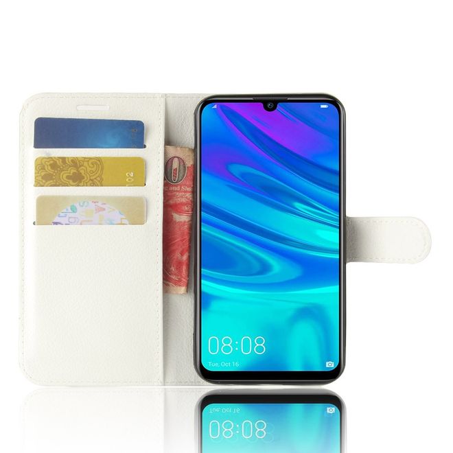 Huawei Y7 (2019) Handy Hülle - Litchi Leder Bookcover Series - weiss
