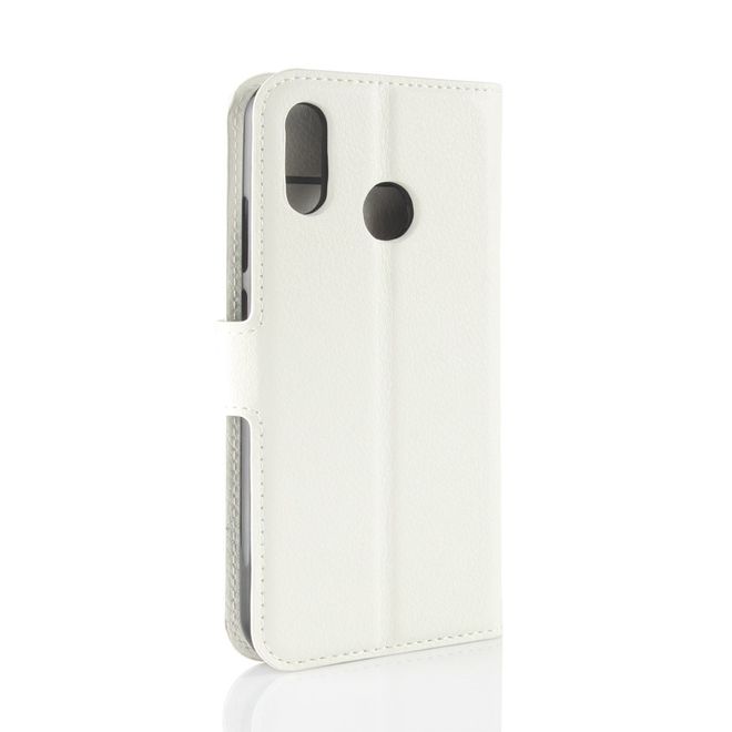 Huawei Y7 (2019) Handy Hülle - Litchi Leder Bookcover Series - weiss