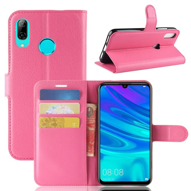 Huawei Y7 (2019) Handy Hülle - Litchi Leder Bookcover Series - rosa
