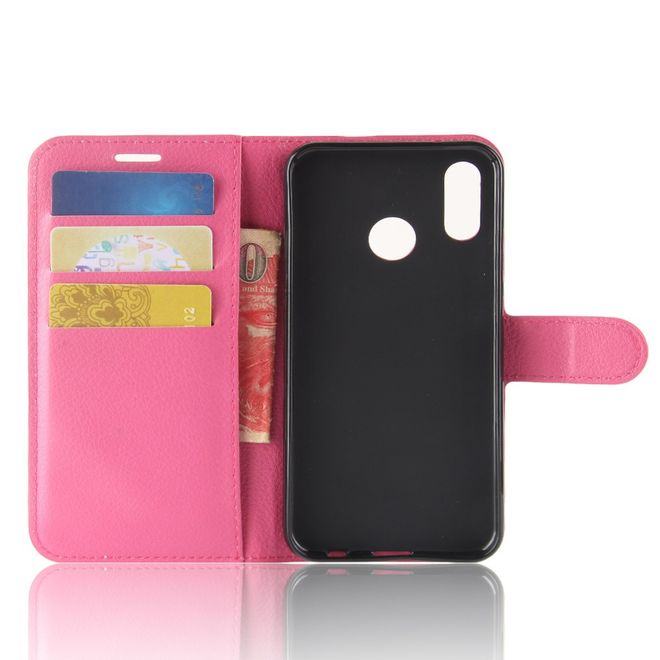 Huawei Y7 (2019) Handy Hülle - Litchi Leder Bookcover Series - rosa