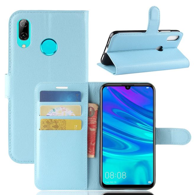 Huawei Y7 (2019) Handy Hülle - Litchi Leder Bookcover Series - blau