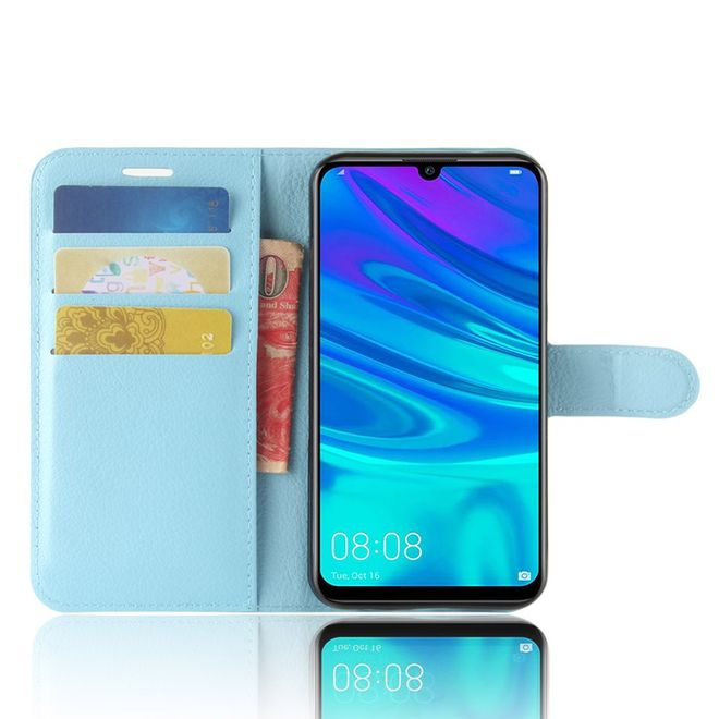 Huawei Y7 (2019) Handy Hülle - Litchi Leder Bookcover Series - blau