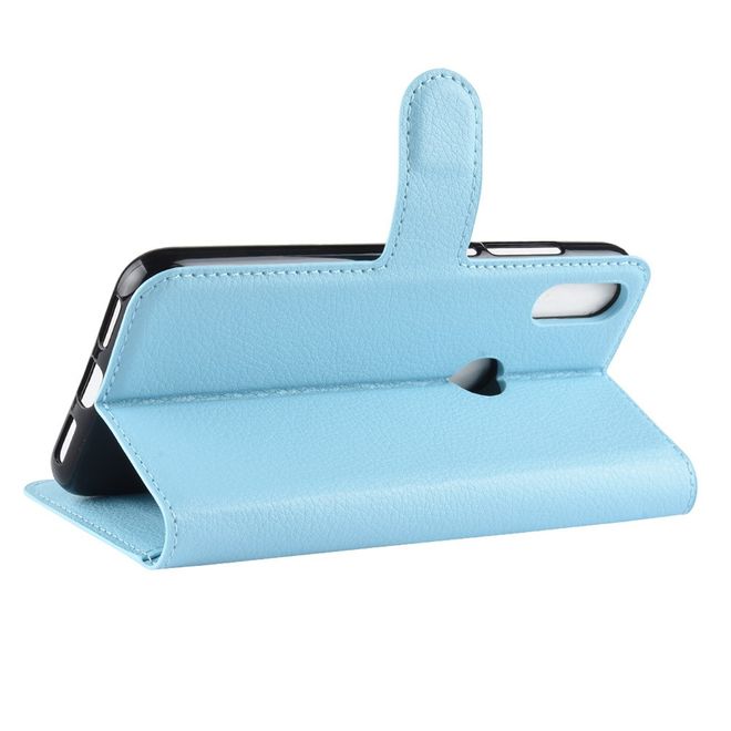 Huawei Y7 (2019) Handy Hülle - Litchi Leder Bookcover Series - blau