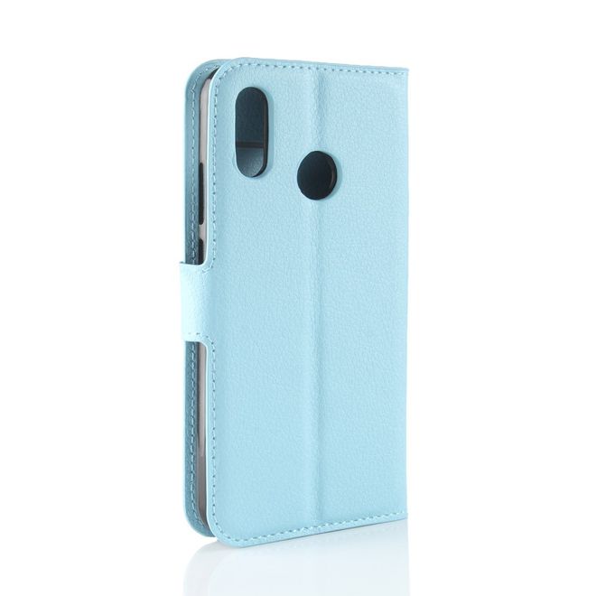 Huawei Y7 (2019) Handy Hülle - Litchi Leder Bookcover Series - blau