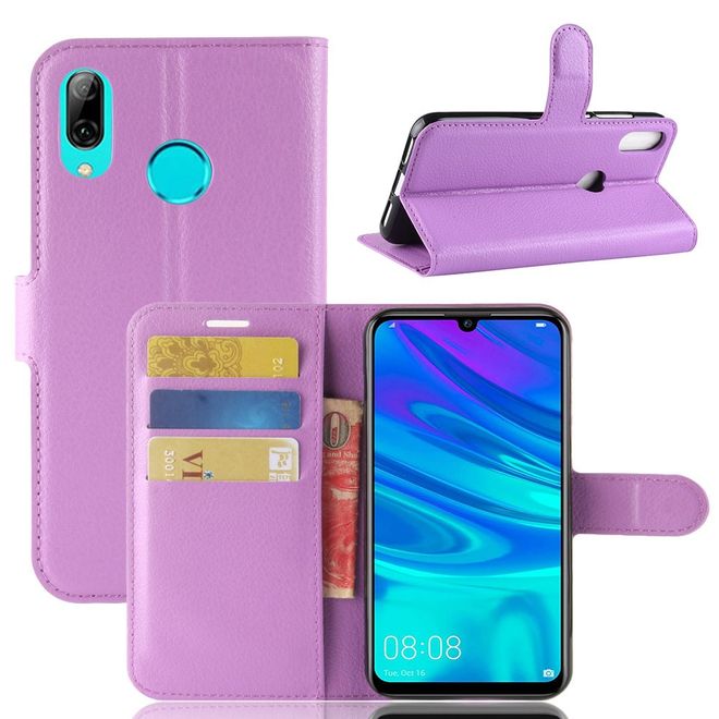 Huawei Y7 (2019) Handy Hülle - Litchi Leder Bookcover Series - purpur