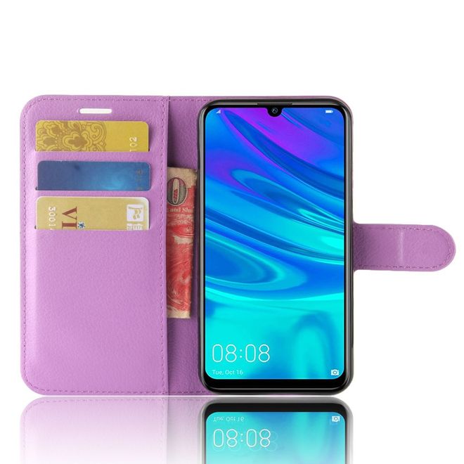 Huawei Y7 (2019) Handy Hülle - Litchi Leder Bookcover Series - purpur