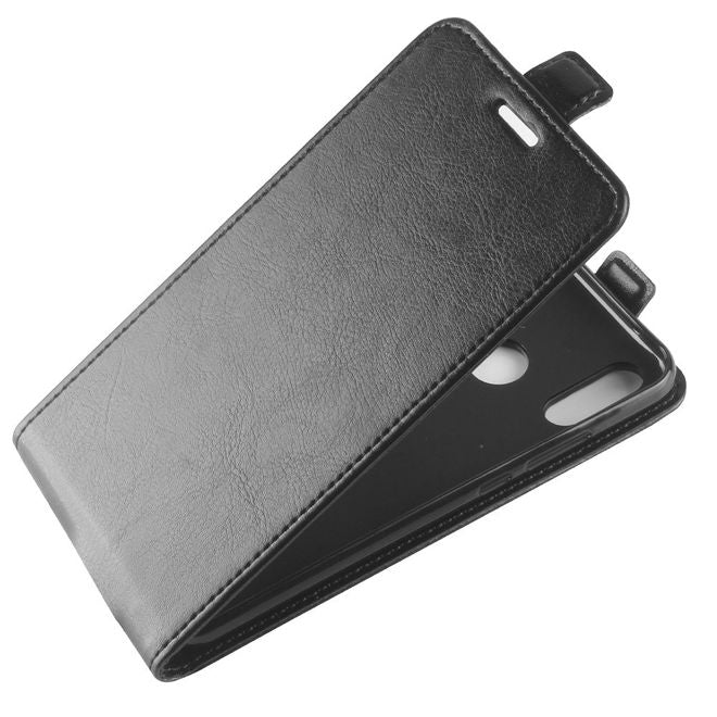 Huawei Y7 (2019) Handyhülle - Crazy Horse Leder Flipcase - vertikal - schwarz