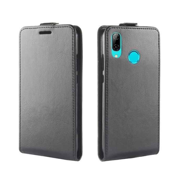 Huawei Y7 (2019) Handyhülle - Crazy Horse Leder Flipcase - vertikal - schwarz