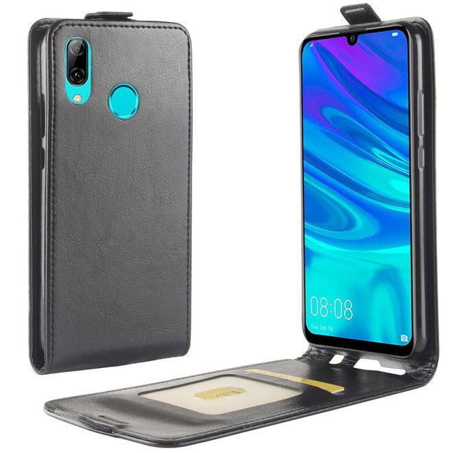 Huawei Y7 (2019) Handyhülle - Crazy Horse Leder Flipcase - vertikal - schwarz