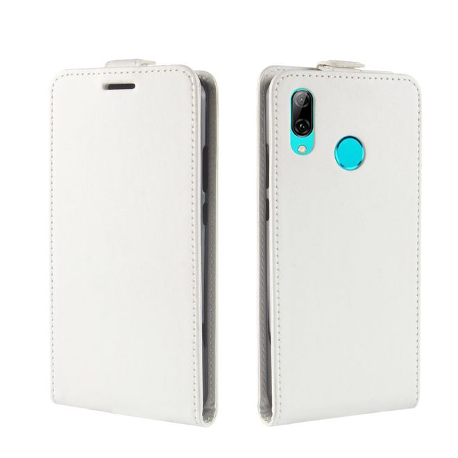 Huawei Y7 (2019) Handyhülle - Crazy Horse Leder Flipcase - vertikal - weiss