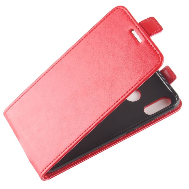 Huawei Y7 (2019) Handyhülle - Crazy Horse Leder Flipcase - vertikal - rot