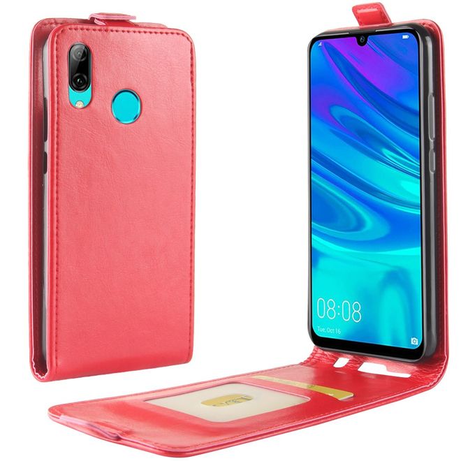 Huawei Y7 (2019) Handyhülle - Crazy Horse Leder Flipcase - vertikal - rot