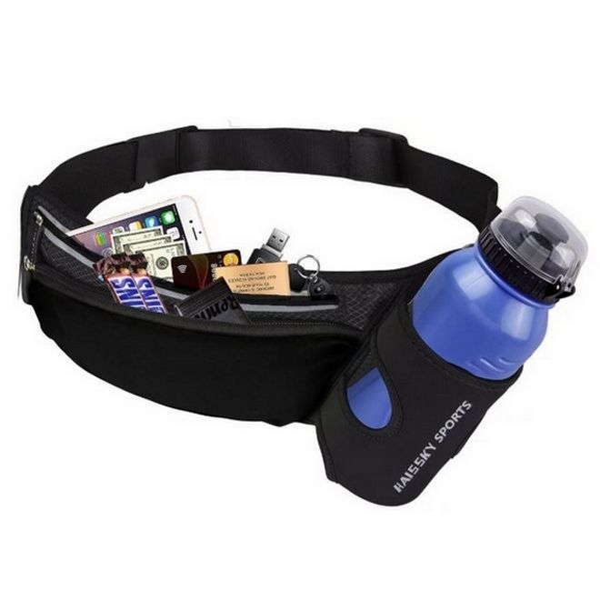 Universelle Sport Bauchtasche inkl. Trinkflaschenhalter - für Handys bis 6.5 Zoll - schwarz