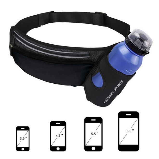 Universelle Sport Bauchtasche inkl. Trinkflaschenhalter - für Handys bis 6.5 Zoll - schwarz