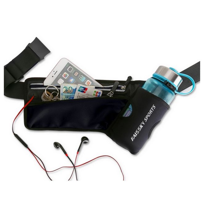 Universelle Sport Bauchtasche inkl. Trinkflaschenhalter - für Handys bis 6.5 Zoll - schwarz