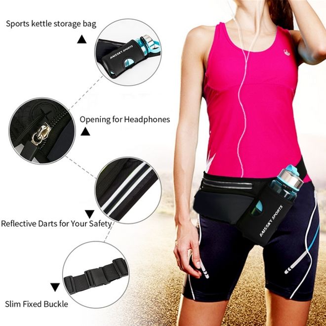 Universelle Sport Bauchtasche inkl. Trinkflaschenhalter - für Handys bis 6.5 Zoll - schwarz