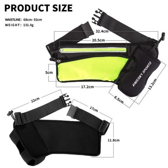 Universelle Sport Bauchtasche inkl. Trinkflaschenhalter - für Handys bis 6.5 Zoll - schwarz