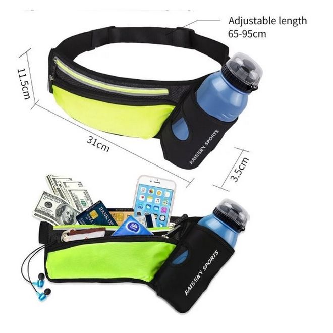 Universelle Sport Bauchtasche inkl. Trinkflaschenhalter - für Handys bis 6.5 Zoll - schwarz