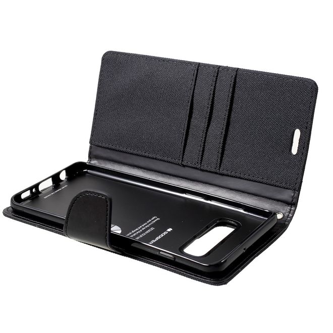 Goospery - Motorola Moto G7 Play Hülle - Leder/Stoff Case - Canvas Diary Series - schwarz