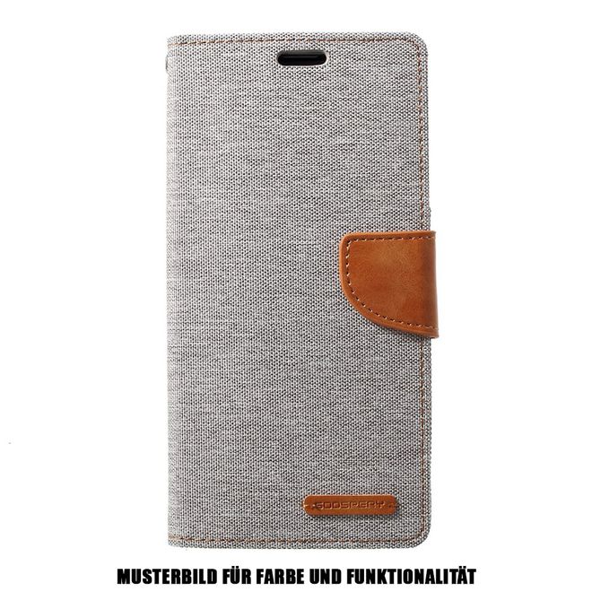 Goospery - Motorola Moto G7 Play Hülle - Leder/Stoff Case - Canvas Diary Series - grau/camel