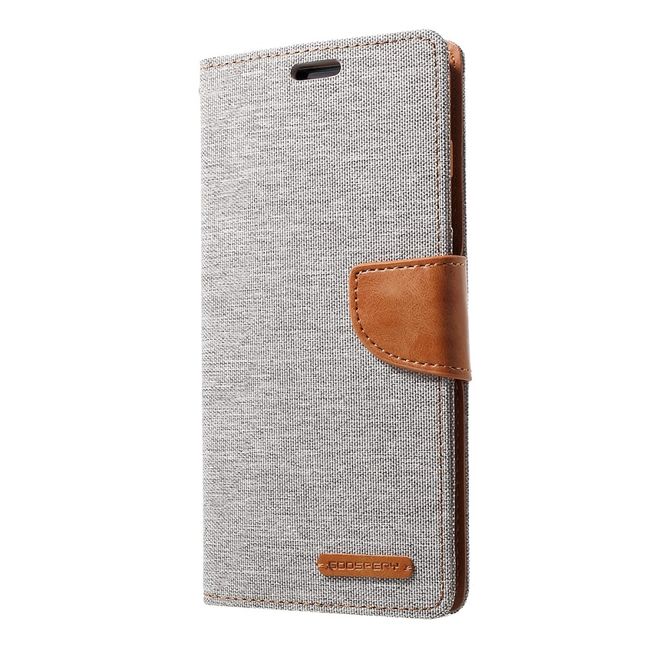 Goospery - Motorola Moto G7 Play Hülle - Leder/Stoff Case - Canvas Diary Series - grau/camel