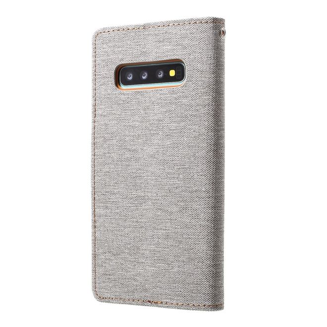 Goospery - Motorola Moto G7 Play Hülle - Leder/Stoff Case - Canvas Diary Series - grau/camel