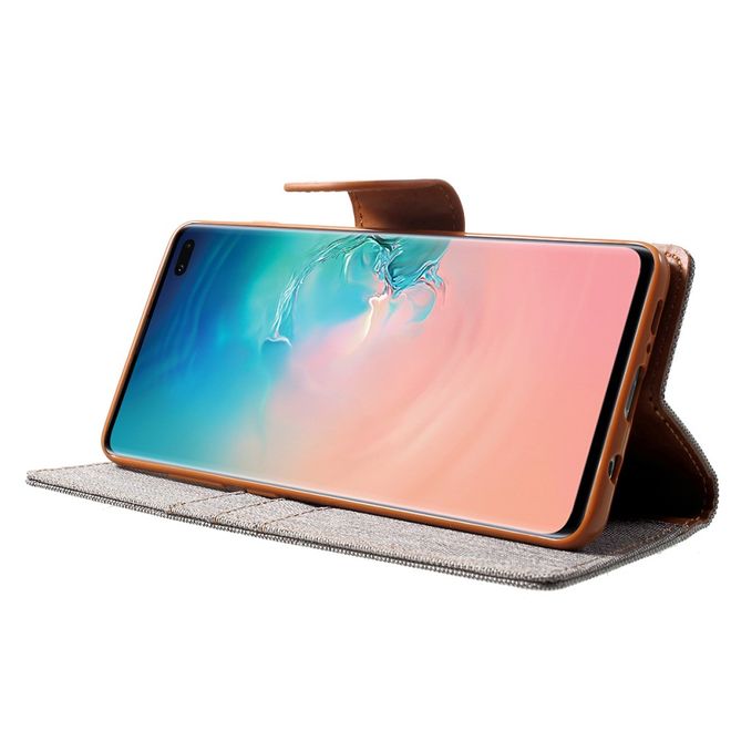 Goospery - Motorola Moto G7 Play Hülle - Leder/Stoff Case - Canvas Diary Series - grau/camel