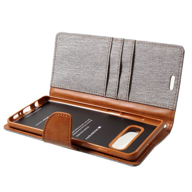 Goospery - Motorola Moto G7 Play Hülle - Leder/Stoff Case - Canvas Diary Series - grau/camel