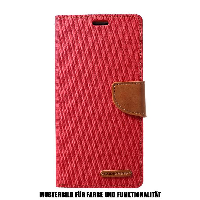 Goospery - Motorola Moto G7 Play Hülle - Leder/Stoff Case - Canvas Diary Series - rot/camel