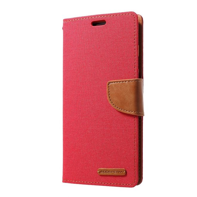 Goospery - Motorola Moto G7 Play Hülle - Leder/Stoff Case - Canvas Diary Series - rot/camel