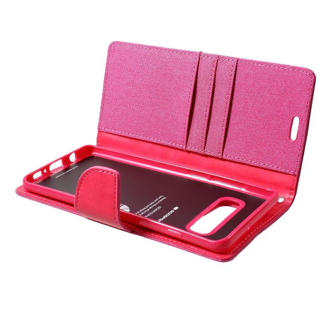 Goospery - Motorola Moto G7 Play Hülle - Leder/Stoff Case - Canvas Diary Series - pink