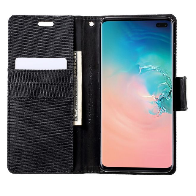 Goospery - Motorola Moto G7 Power Hülle - Leder/Stoff Case - Canvas Diary Series - schwarz