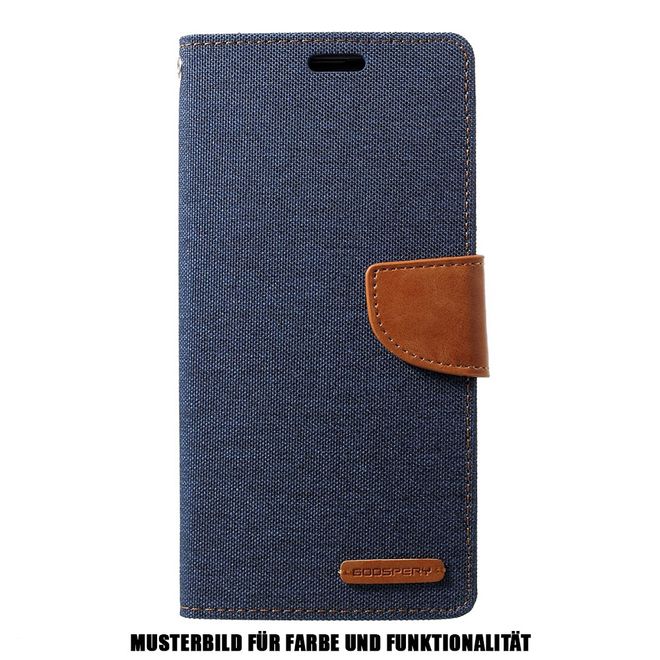 Goospery - Motorola Moto G7 Power Hülle - Leder/Stoff Case - Canvas Diary Series - navy/camel