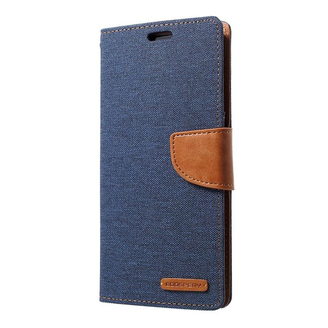 Goospery - Motorola Moto G7 Power Hülle - Leder/Stoff Case - Canvas Diary Series - navy/camel