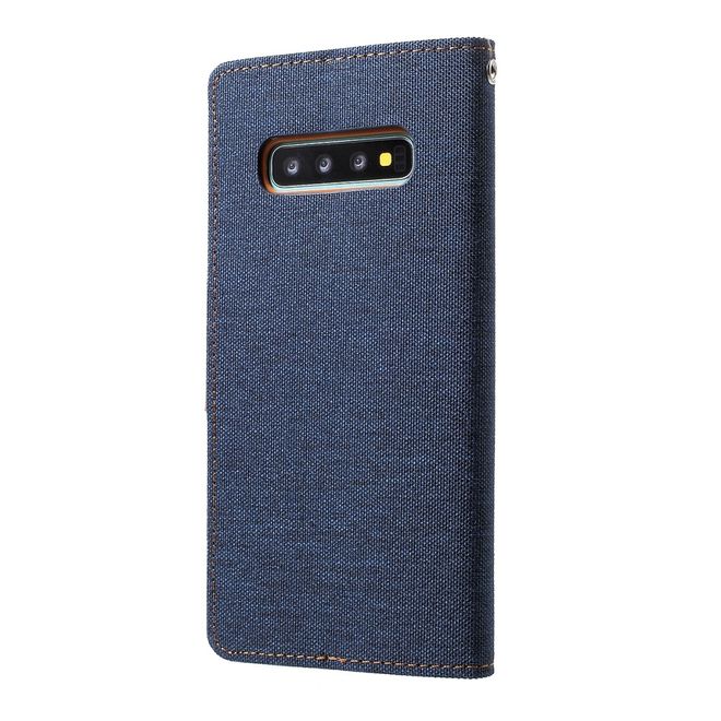 Goospery - Motorola Moto G7 Power Hülle - Leder/Stoff Case - Canvas Diary Series - navy/camel