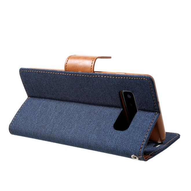 Goospery - Motorola Moto G7 Power Hülle - Leder/Stoff Case - Canvas Diary Series - navy/camel