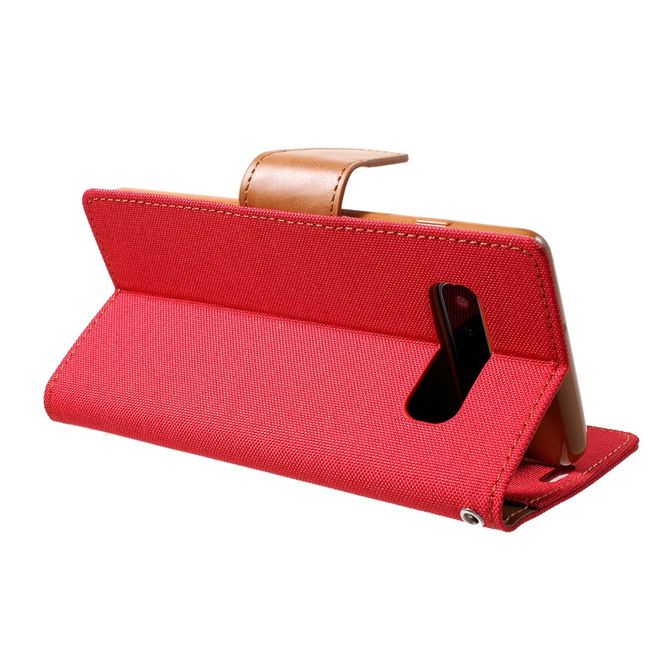 Goospery - Motorola Moto G7 Power Hülle - Leder/Stoff Case - Canvas Diary Series - rot/camel