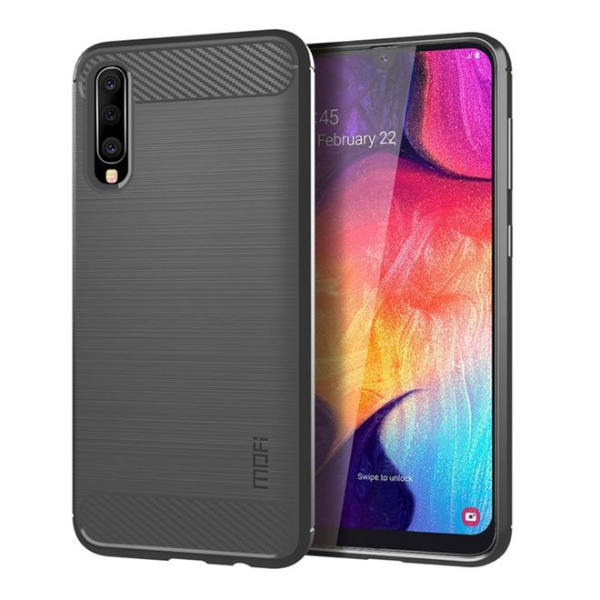 Mofi - Samsung Galaxy A70 Hülle - TPU Softcase - Carbon Fiber Series - grau