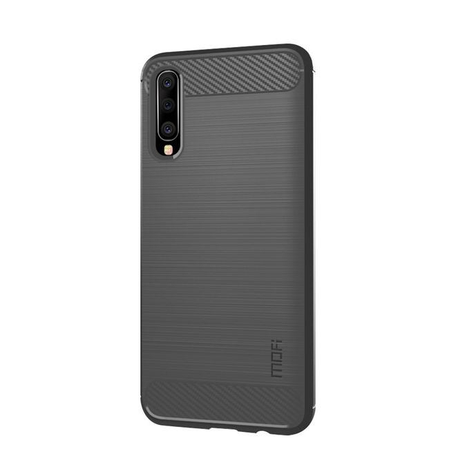Mofi - Samsung Galaxy A70 Hülle - TPU Softcase - Carbon Fiber Series - grau