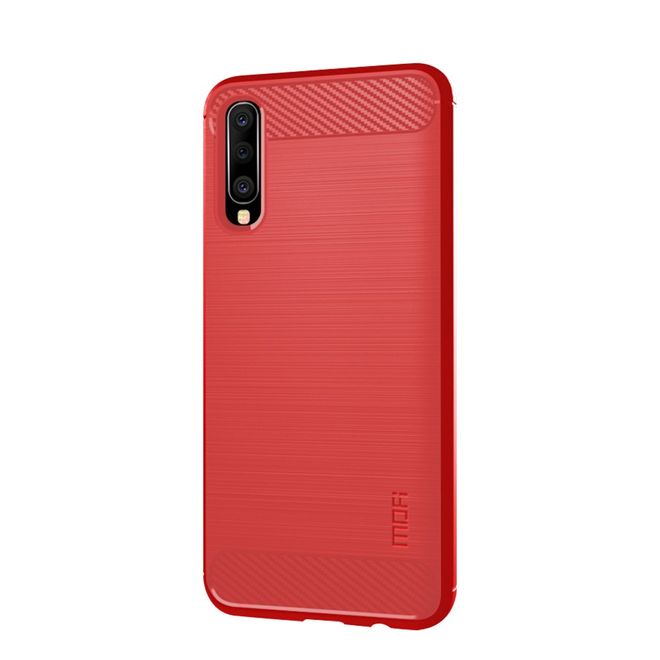 Mofi - Samsung Galaxy A70 Hülle - TPU Softcase - Carbon Fiber Series - rot