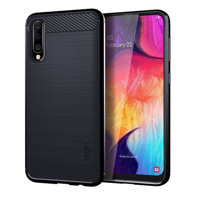 Mofi - Samsung Galaxy A70 Hülle - TPU Softcase - Carbon Fiber Series - blau