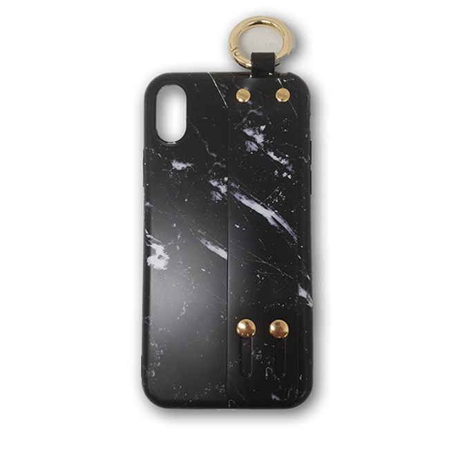 iPhone XS / X Case - Softcase with Hand Strap - TPU Strap Series - Black Marble