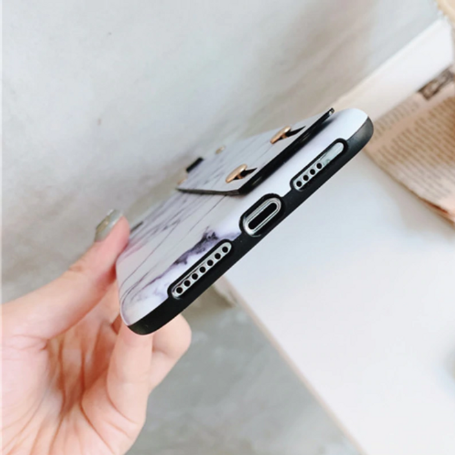 iPhone XS / X Case - Softcase with Hand Strap - TPU Strap Series - White Marble