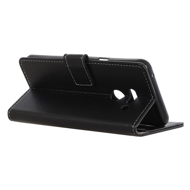 Étui pour LG G8 ThinQ - Collection Litchi Leather Bookcover II - Noir